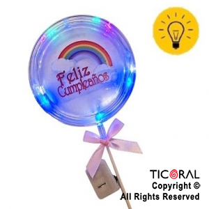 CAKE TOPPER FELIZ CUMPLEAOS CIRCULO MOO ROSA CON LUZ X 1